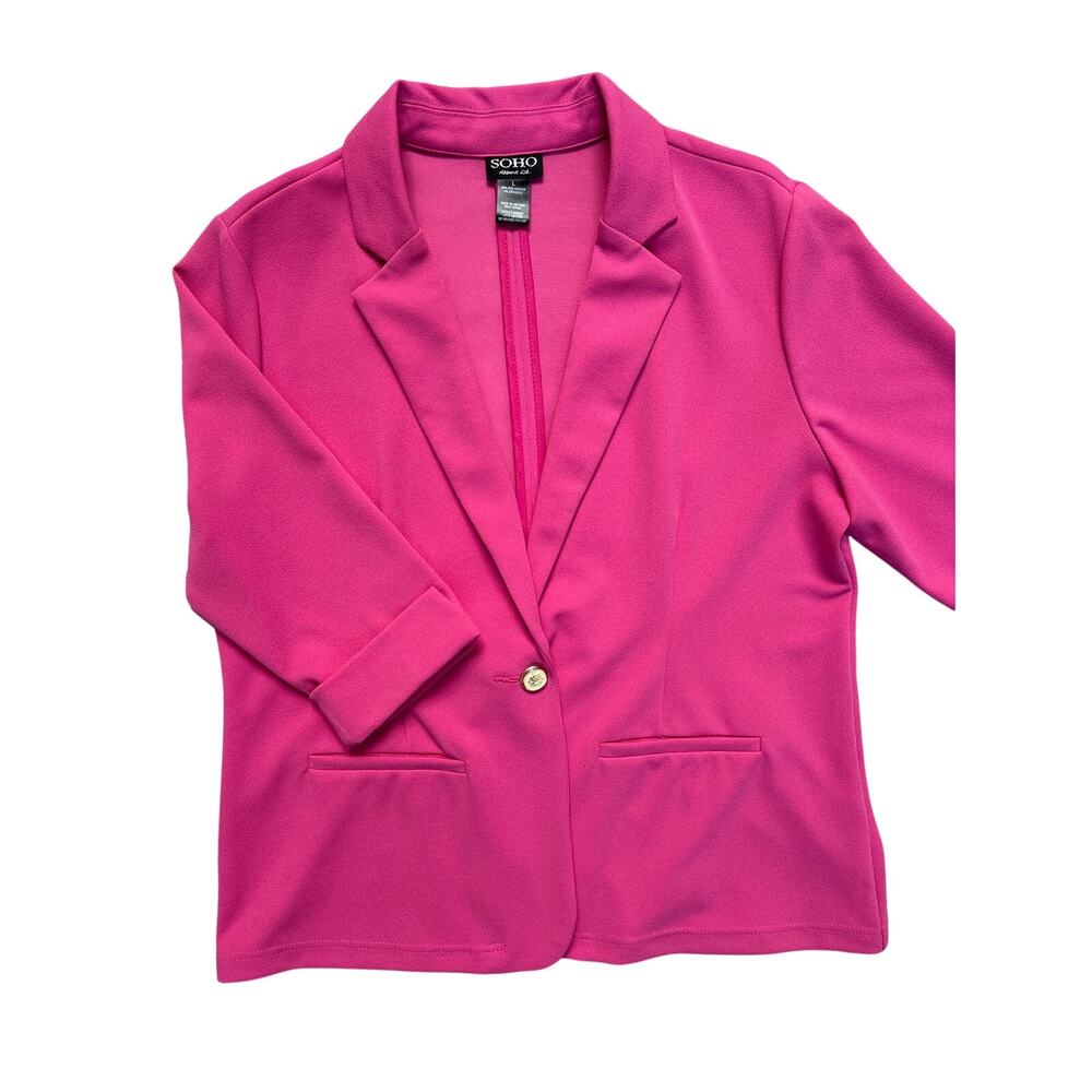 SOHO Apparel Hot Pink Fuchsia Gold Button Stretch Blazer, Size L